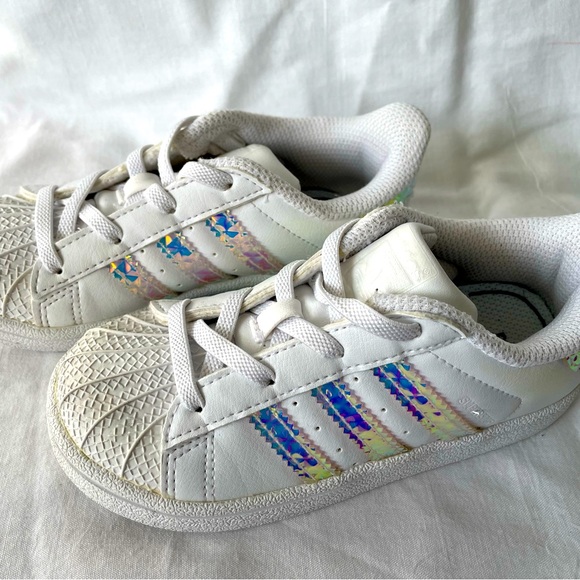 Adidas White ultraviolet glitter laced limited edition leather sneakers ๐9 size - Picture 2 of 6